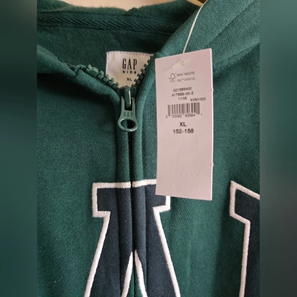 NWT! GAP, Gap Logo Hooded Sweatshirt, Forest Green/Navy, Size XL